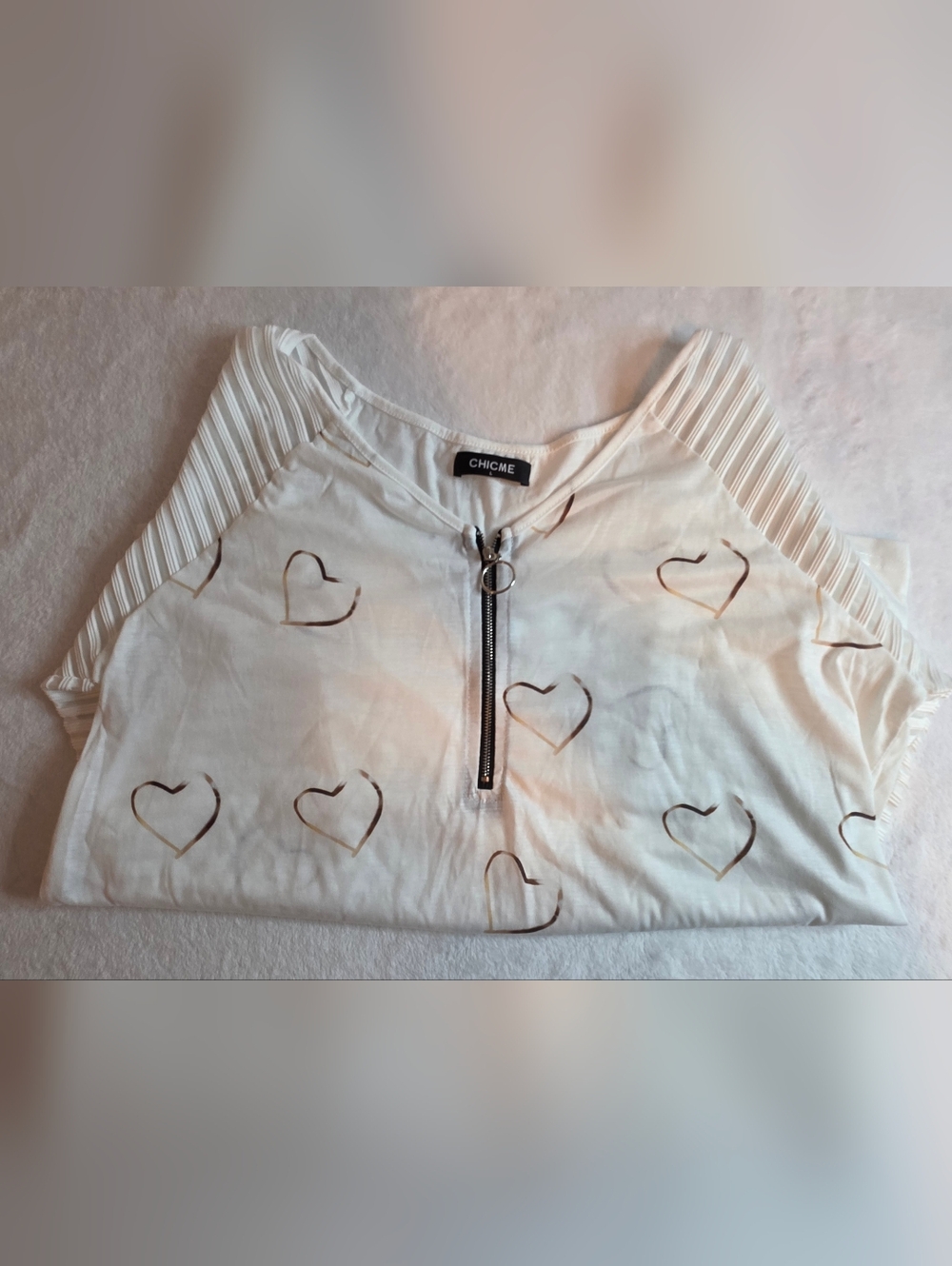CHICME Heart Print Long Sleeve Zip Front Top Women’s Size Large